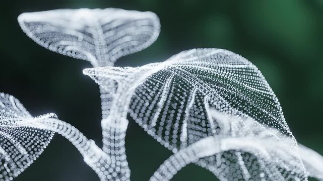 Digital leaf structure with glowing dots highlighting vibrant colors and contemporary design
