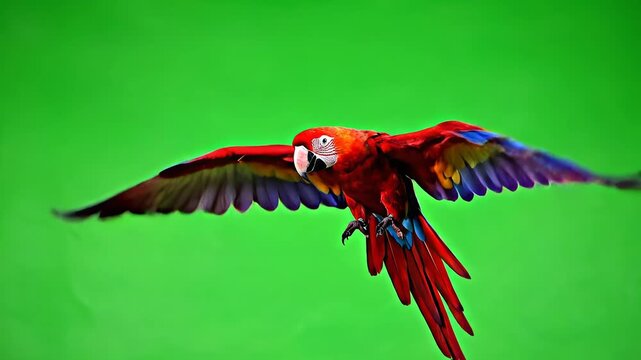 Flying colorful parrot in midair highlighting vibrant colors and contemporary design