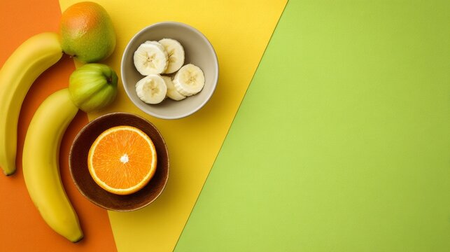 Healthy school lunch flat lay with fresh fruits vegetables sandwiches and snacks on colorful background, balanced nutrition concept for children education meal planning and back to school food prepara