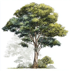 Fototapeta premium Mature Oak Tree Illustration Standing Tall With Lush Green Foliage For Nature Concepts