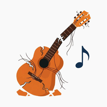 Broken guitar with musical notes illustration