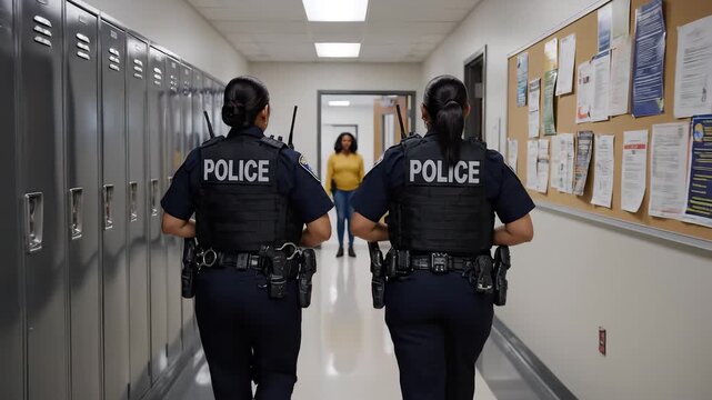 Two police officers in a hallway showcasing relatable emotions and positive energy