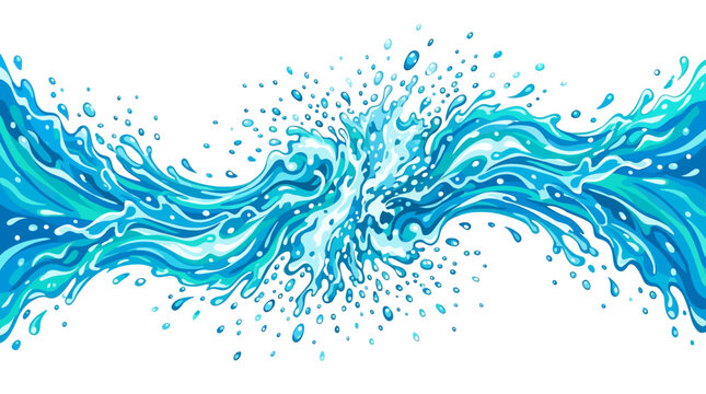 Vibrant blue water splash with droplets flying