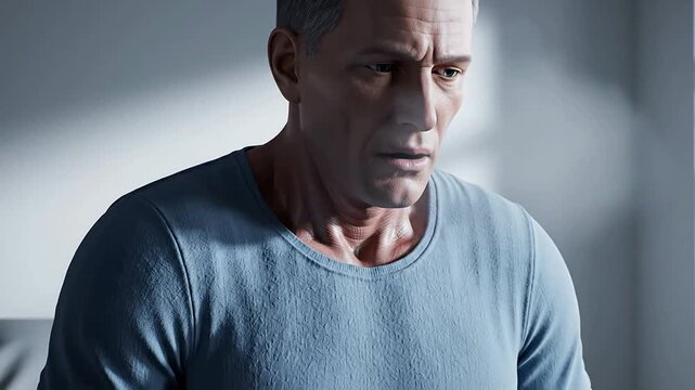 Emotional Portrait Of A Concerned Man Depicting The Impact Of Chronic Obstructive Pulmonary Disease (COPD) Risk Factors In A Professional Studio Background