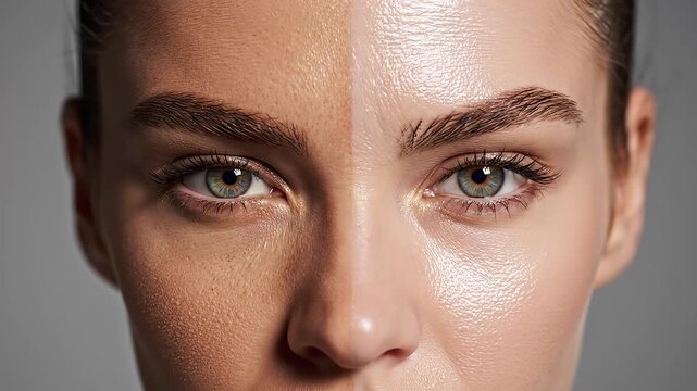 Closeup of womans face with skin texture contrast symbolizing joy, diversity, and vibrant everyday life