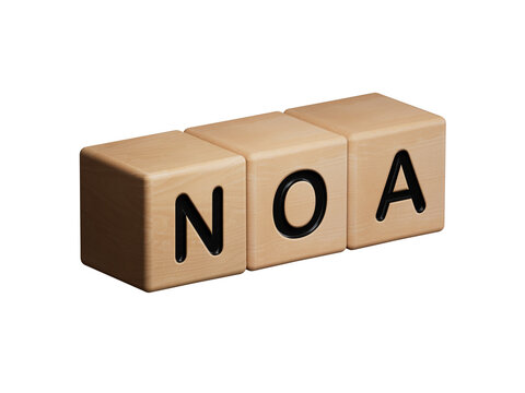 Lettering noa on wooden cubes.close up of wooden elements,Business Concept.Supports PNG files with transparent backgrounds.