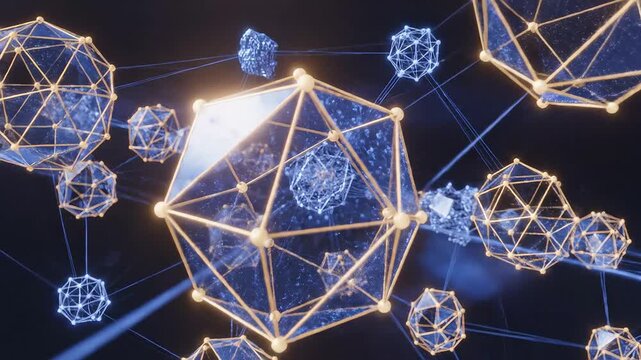 Abstract network of interconnected geometric shapes symbolizing digital transformation and future innovation
