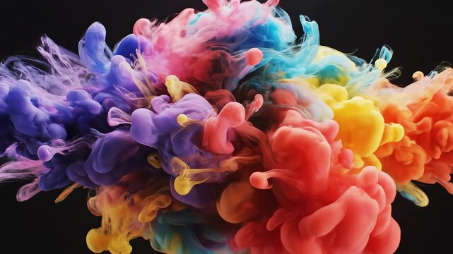 Colorful ink clouds on black background perfect for UI/UX elements and digital motion graphics