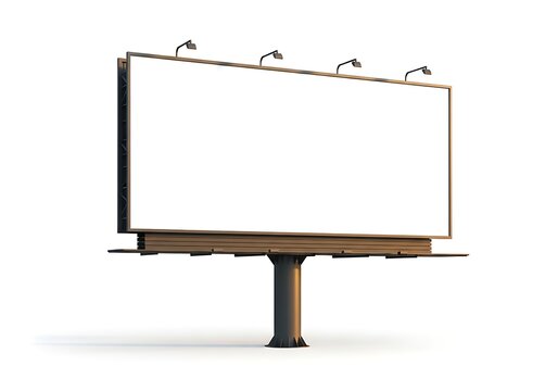 Isolated empty blank billboard frame with lights, outdoor advertising mock-up, marketing template for messaging, signage