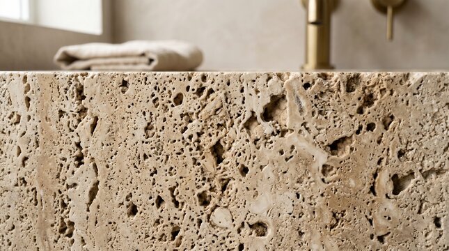 Travertine marble bathroom countertop with faucet