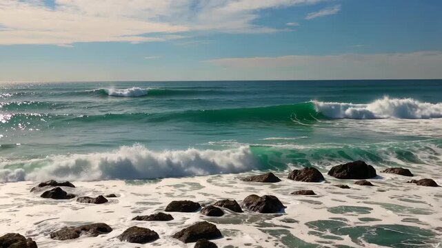 The ocean scene of waves crashing against reefs The strong waves crashing against reefs