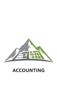 Accounting logo with mountain silhouette and green abacus icon