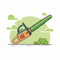 Naklejka premium Illustration of an orange and green chainsaw with a long bar