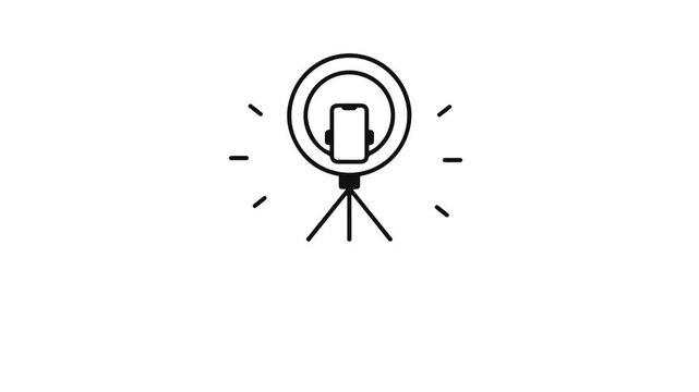 A clean, minimalist illustration of a ring light mounted on a tripod with a smartphone inside. Ideal for content creation, vlogging, and photography