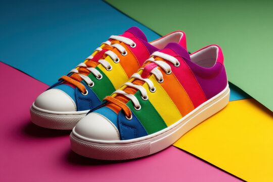 Rainbow sneaker pride month lgbtq+ fashion colorful footwear canvas shoe lace up