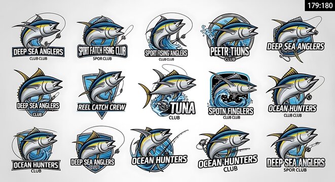 Tuna fishing club logos and sport angling badge collection