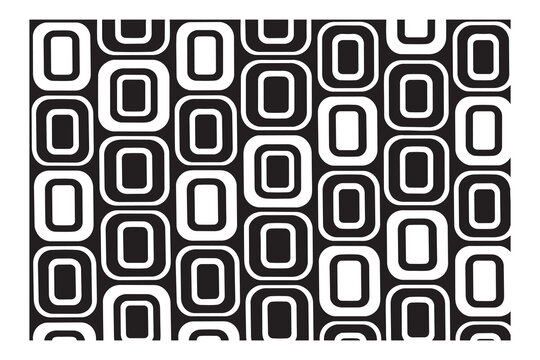 Black and White Retro Rounded Rectangle Pattern &mdash; Bold Seamless Mid-Century Modern Nested Frame Tile, High Contrast Monochrome 60s Mod Design for Wallpaper, Fashion, and Background Print