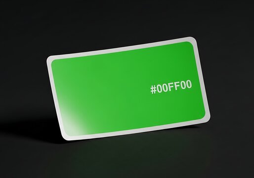 Isolated green rectangle sticker with hex code 00FF00 text, simple paper tag for product labeling, signage, branding