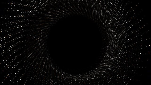 Rotating Golden Amber Particle Spiral Tunnel Frame with Central Black Void for Border and Overlay Use, Created in Adobe After Effects