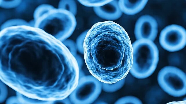 Blue cells under microscope symbolizing digital transformation and future innovation