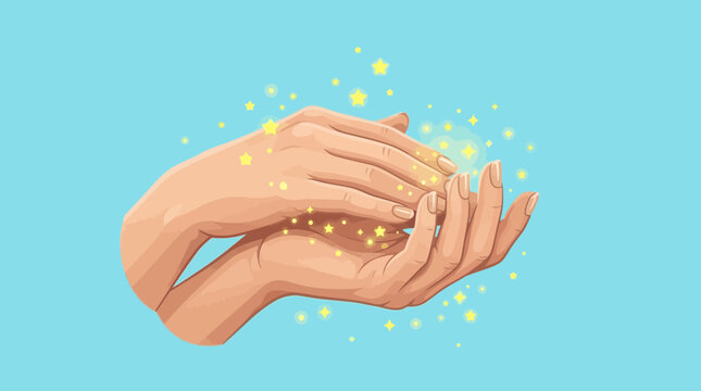 Vector illustration of magical hands releasing glowing yellow stars