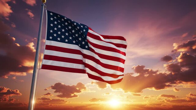 American flag waving at sunset ideal for creative backgrounds and modern web design