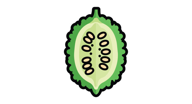 Fresh sliced bitter gourd illustration with seeds and green bumpy skin