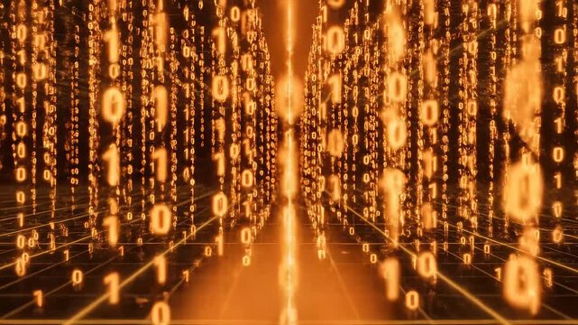 Digital grid and binary code animation symbolizing digital transformation and future innovation