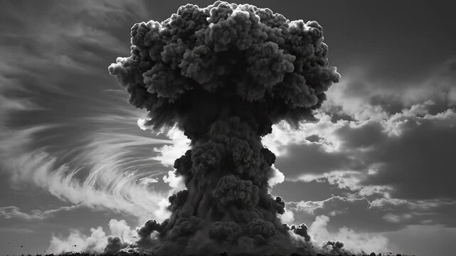 Nuclear explosion mushroom cloud highlighting environmental sustainability and natural beauty
