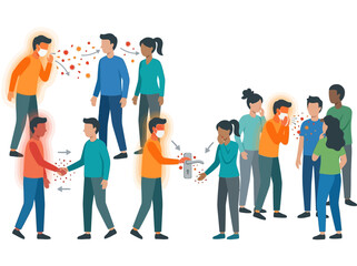 Obraz premium Illustration showing ways of virus transmission between people in daily life.