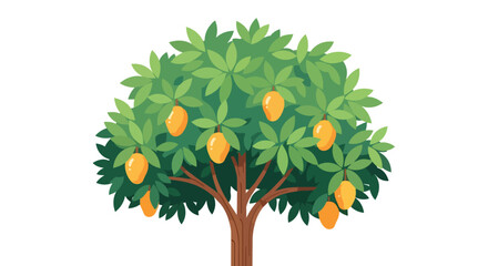 Lush mango tree with golden ripe fruits and dense green foliage illustration isolated on white