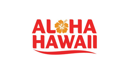 Aloha Hawaii Text with Hibiscus Flower Logo, Tropical Island Greeting © selang