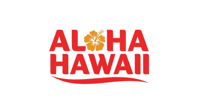 Aloha Hawaii Text with Hibiscus Flower Logo, Tropical Island Greeting