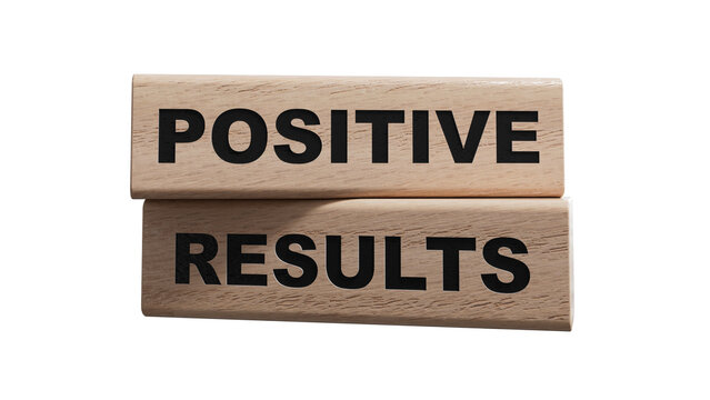 Positive results symbol. Concept words Positive results on wood cubes.Business and Positive results concept. Copy space.Supports PNG files with transparent backgrounds.