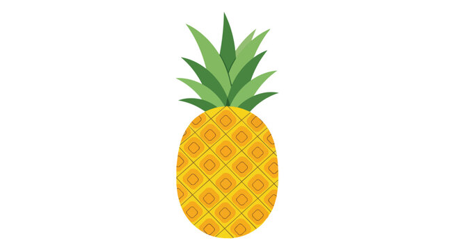 Fresh Ripe Whole Pineapple Illustration Isolated on White Background for Tropical Healthy Food Concepts