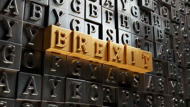 Brexit the word spelled out using Movable type printing. EU and UK politics. Political Brexit concept.3D rendering.
