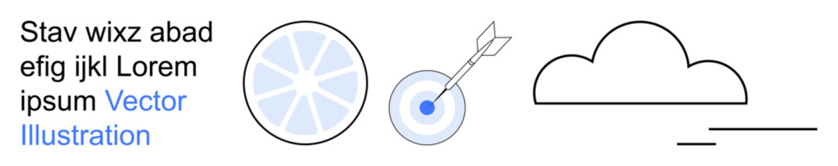 Obraz premium Data goals, success strategy, navigational signs, weather symbols, abstract elements, minimalism. Circular shape, arrow hitting target and cloud icon. Data goals and success strategy ideas