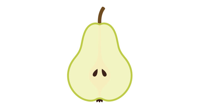 Sliced green pear half with seeds and stem illustration isolated on white background