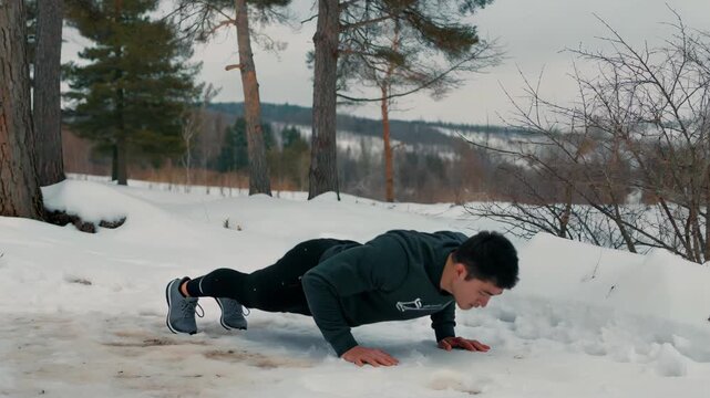 Men's Push-Up Workout in the Snow Snow Push-Up Workout