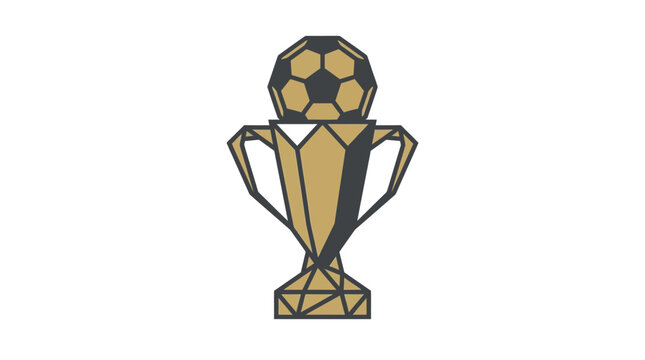 Low poly gold trophy cup with soccer ball illustration.