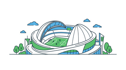 Modern architectural stadium with a unique spherical dome design. © Budi Prakoso