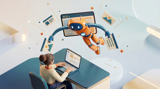 Futuristic Robot and Human Collaboration in a Modern Office Setting
