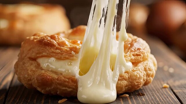 Delicious Cheese Pastry Being Pulled Apart With a Fork.