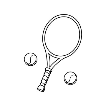 Tennis Racket and Balls Line Art Vector Illustration