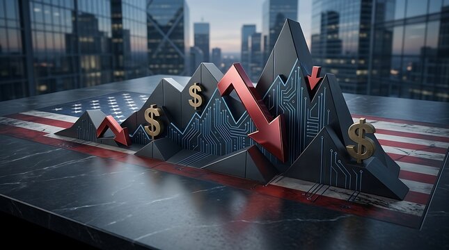 US economic crisis and stock market crash 3D concept