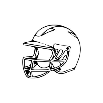 Baseball Batting Helmet with Face Guard Line Art Vector Illustration