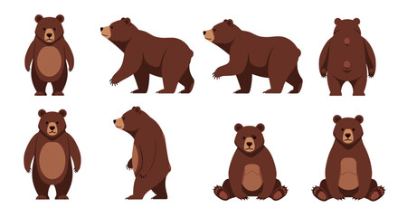 Collection of brown bear illustrations in various poses and angles for design © Juliana