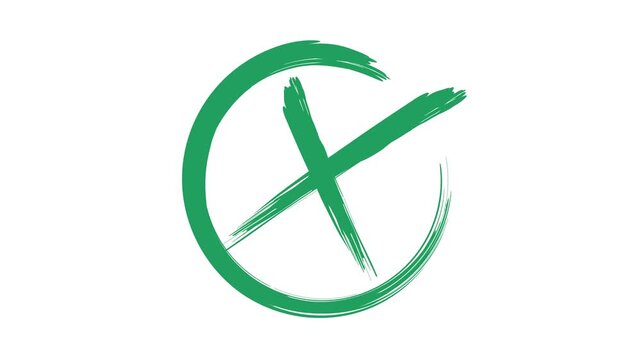 Green brush stroke check mark symbol on white background icon. Checkmark no animation icon. Check mark animation. Checkmark icon symbols. 
green cross icons on black background. 4K video.