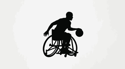 Obraz premium Silhouette of a male athlete playing wheelchair basketball.