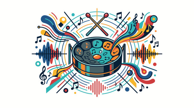 Vibrant steel pan drum musical instrument illustration.